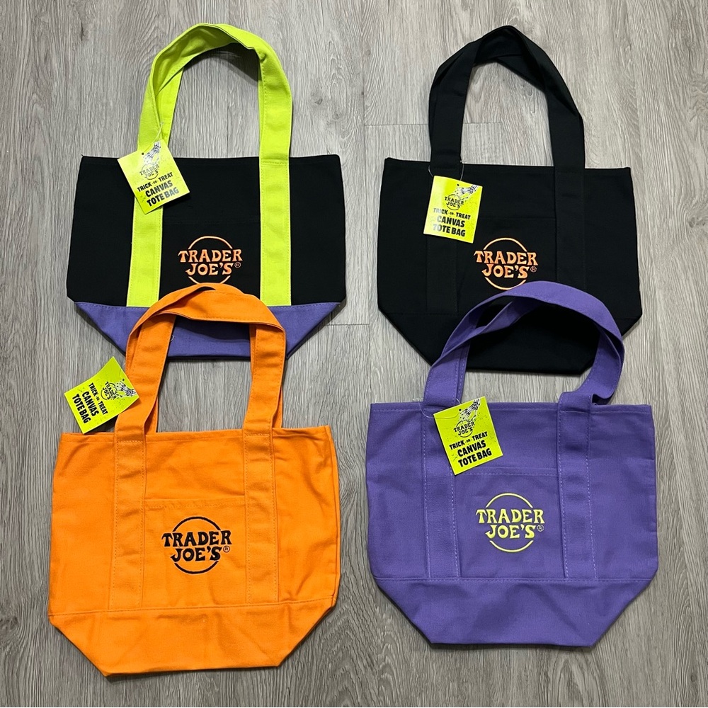 Trader Joe’s Trick or Treat Canvas Tote Bags Halloween 2025 Full Set of 4 NWT - Picture 2 of 6